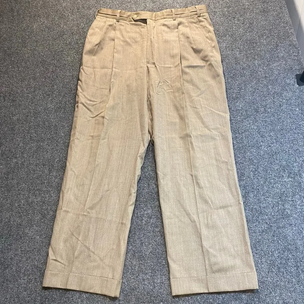 Vintage Berle for Nordstrom Mens 34R Regular Worsted Wool Khaki Pants Super 100s